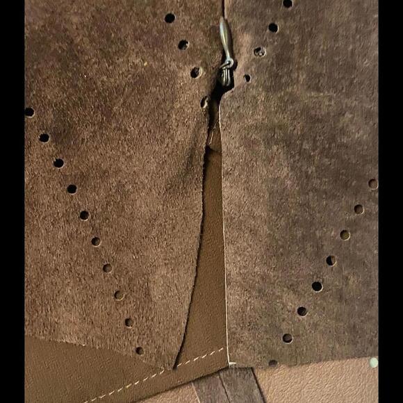 ecru  brown suede long sleeve top - Picture 10 of 14